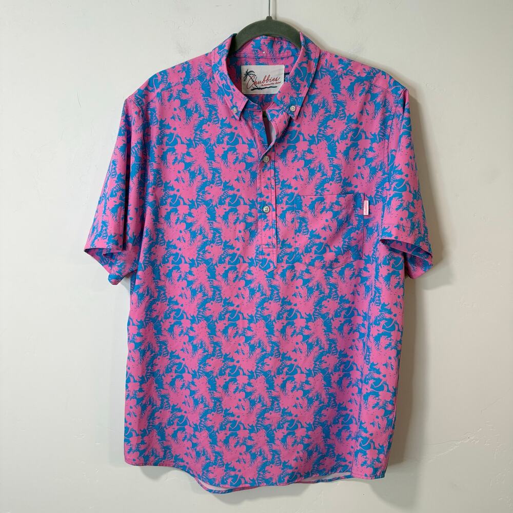 Chubbies Men's Polo Shirt Tech Short‎ Sleeve Pink Blue Large